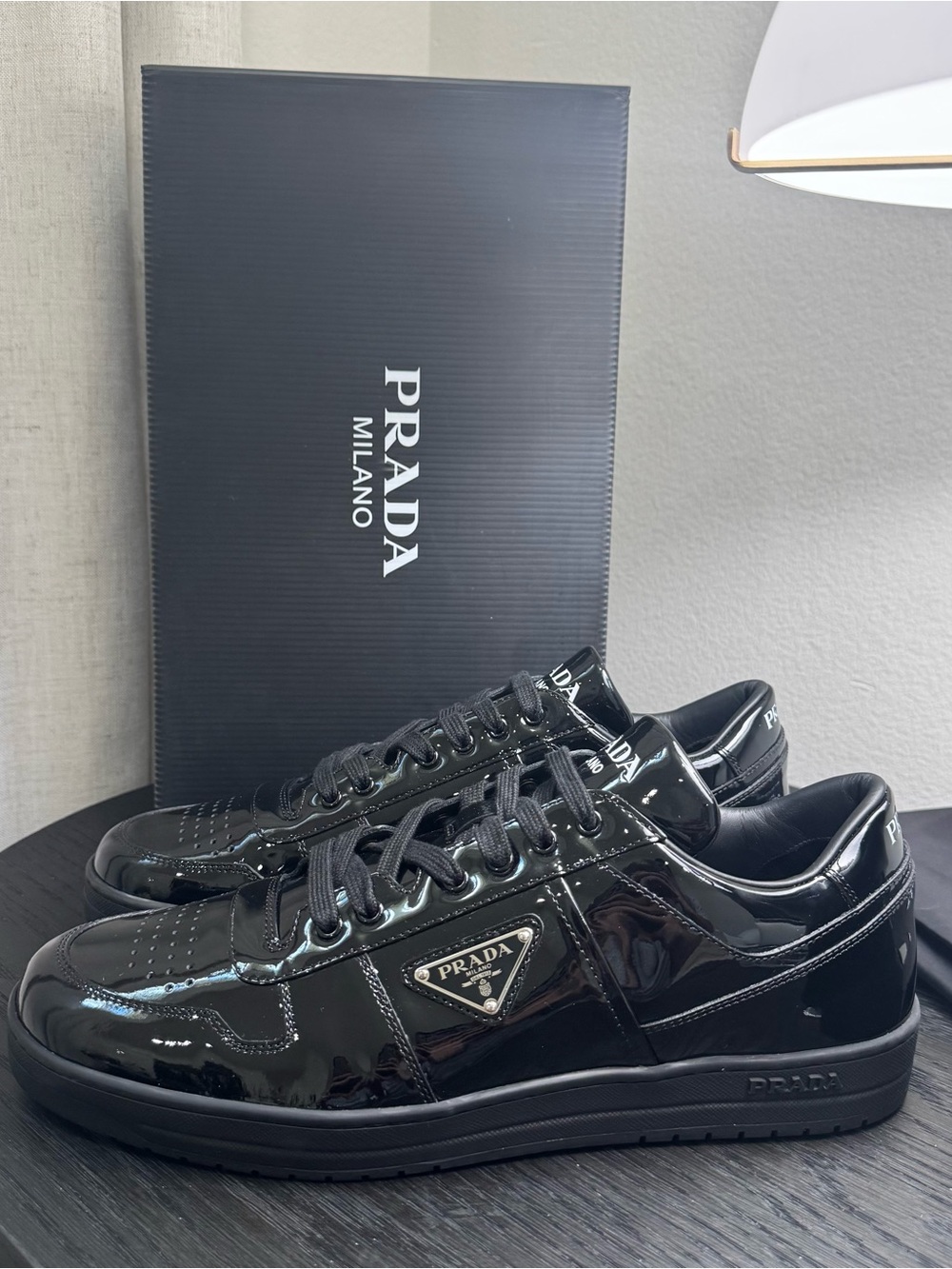Prada Downtown Sneakers Low-Top Patent Black 11 - Picture 2 of 8